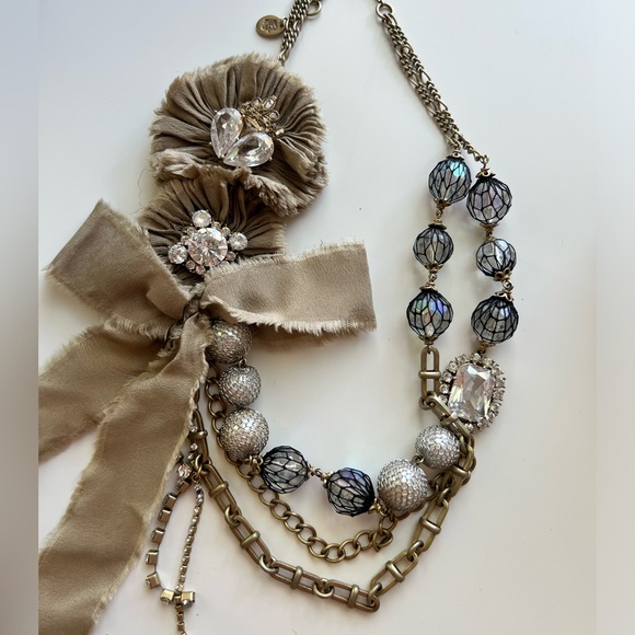 Y2K Juicy Couture Crystal Ribbon Chainlink Statement Necklace - Picture 1 of 10